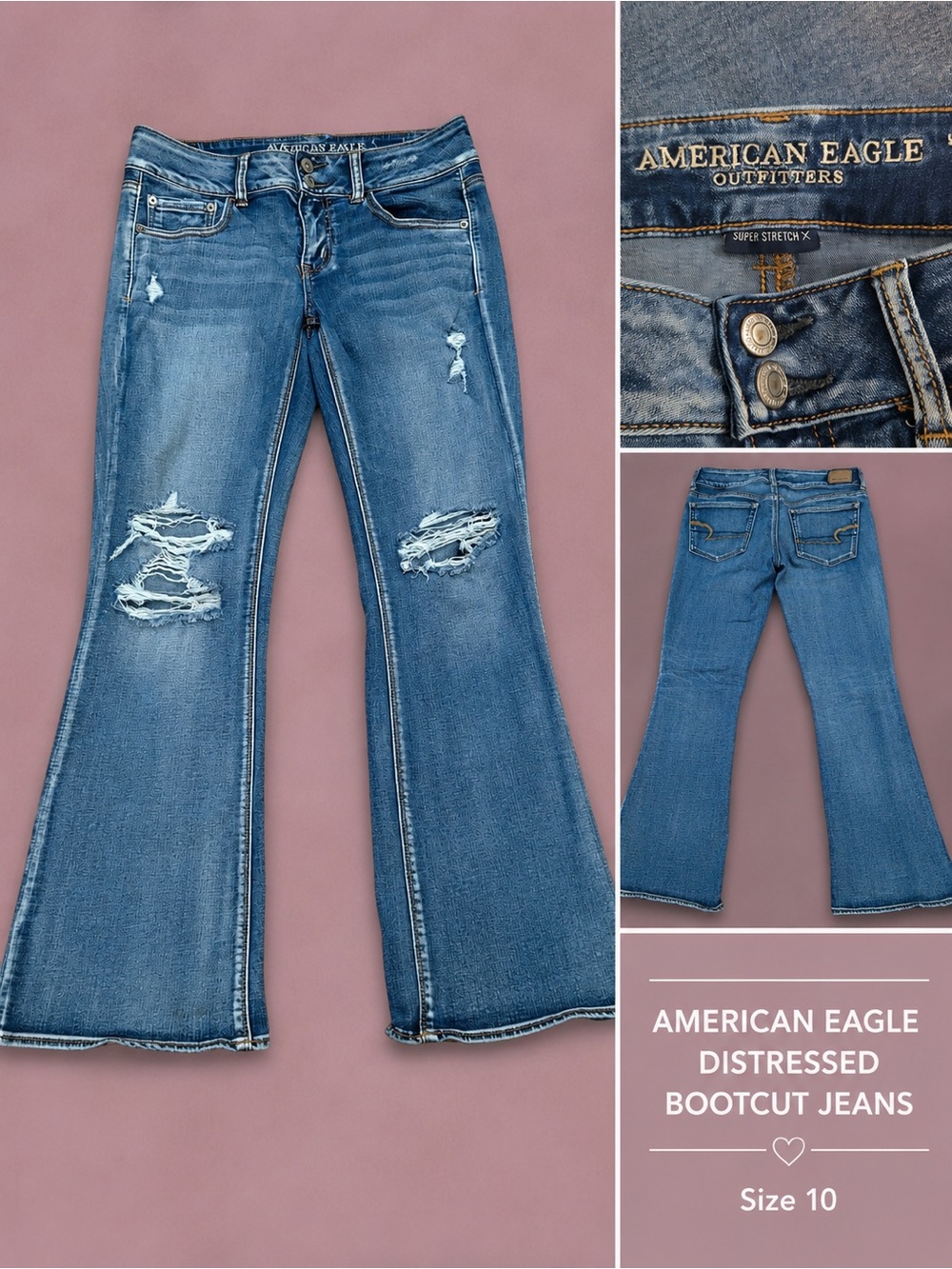 American Eagle Super Stretch X Distressed Bootcut Jeans | Size 10